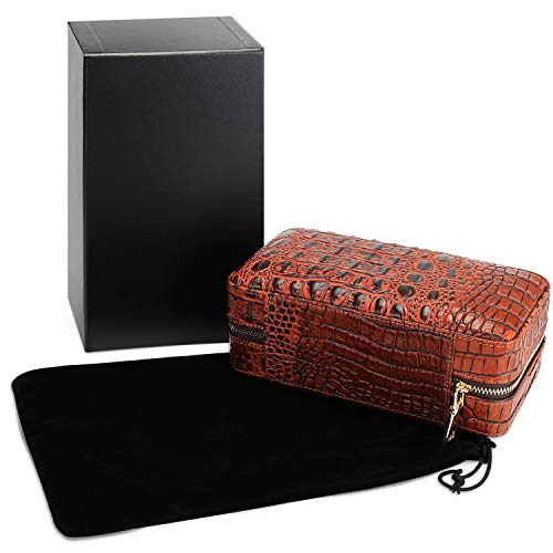 M Time C club 4-Finger Cigar Case, Cigar Humidor Portable Travel Crocodile  Skin-Style Burgundy Leather Cigar Case Humidifier